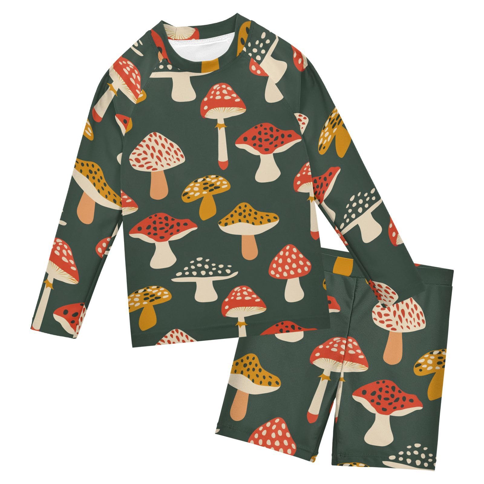 Traje de baño infantil de manga larga ideal para playa y piscina conjunto de hongos verde de 3-10 años 6