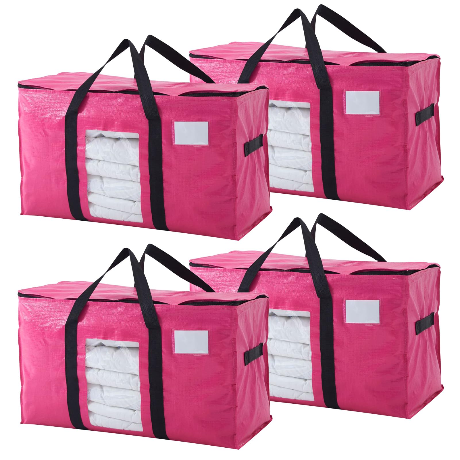Sacs de rangement zippés et réutilisables grand volume rose Lot de 4