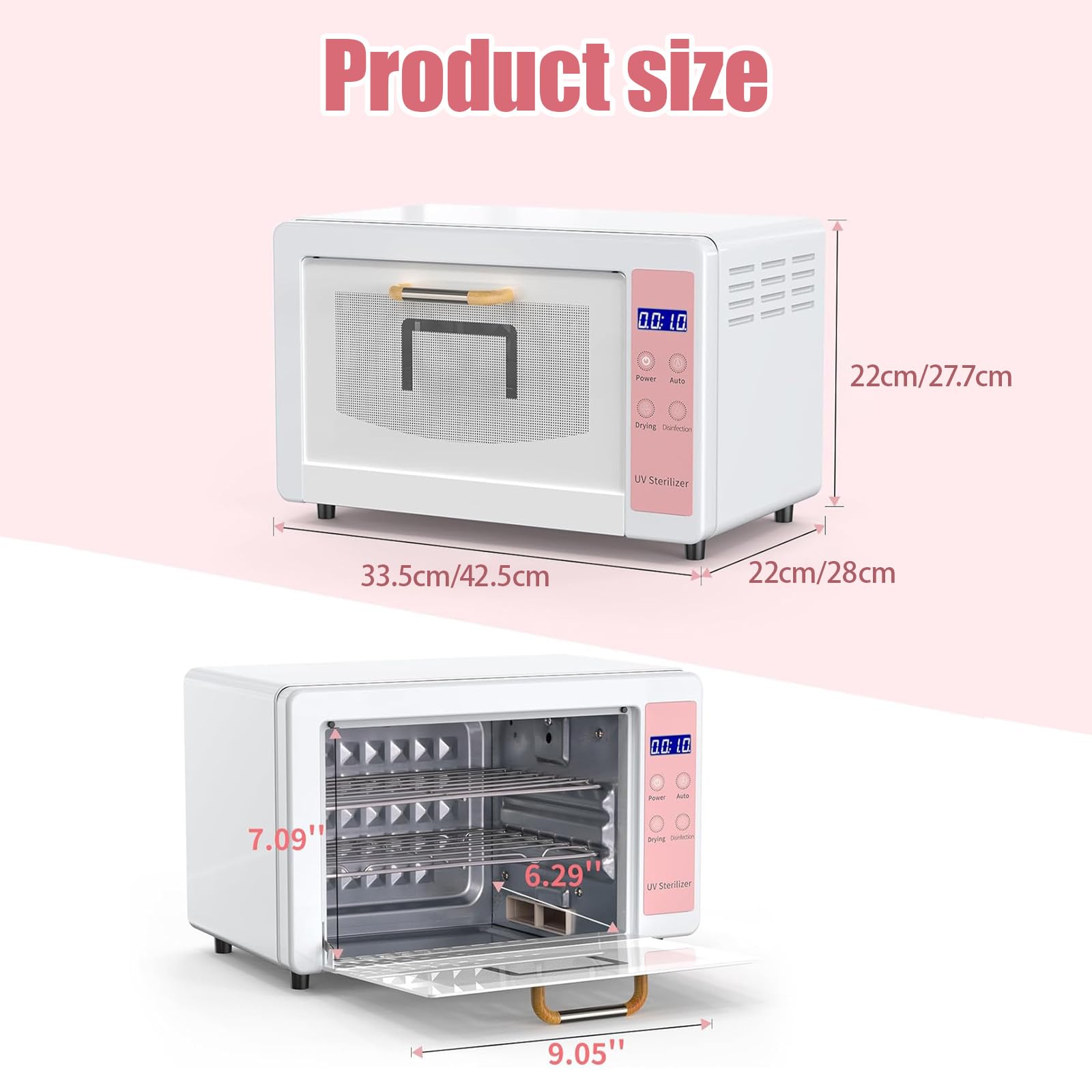 Armadietto sterilizzatore UV, 24 l, ad alta capacità, con vassoio a 2 ripiani, pulizia a 360° per strumenti per unghie, manicure, barbieri e spa