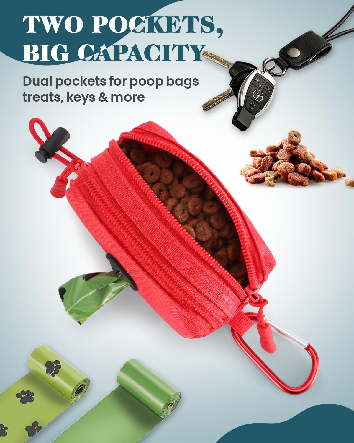 Red Hands Free Dog Leash with Poop Bag Holder