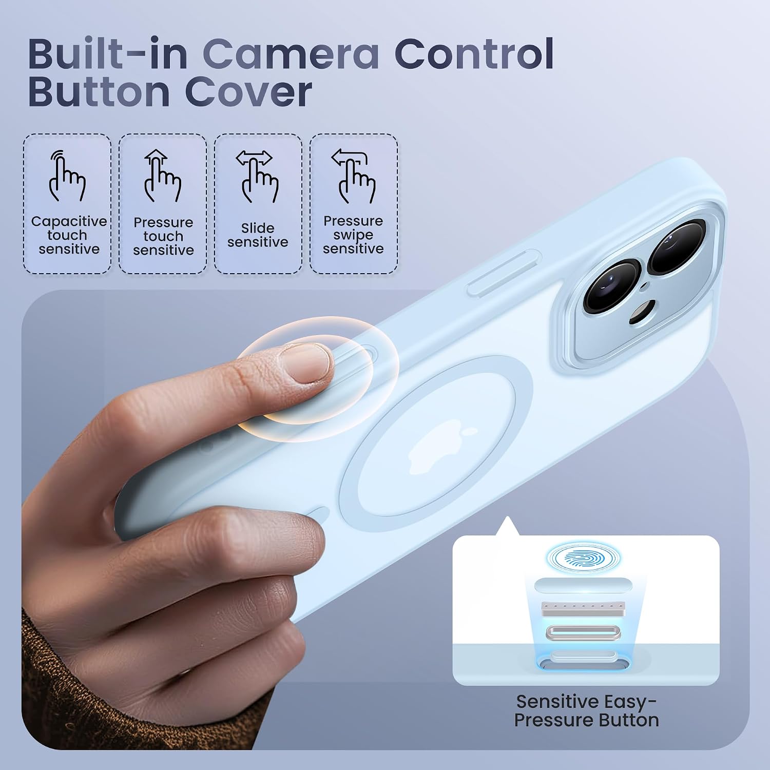 GolbinBox for iPhone 17 Case with Stand,Compatible with MagSafe,[Camera Control][Military Drop Protection] Shockproof Slim Translucent Matte Phone Cover for iPhone 17 6.3", Light Blue