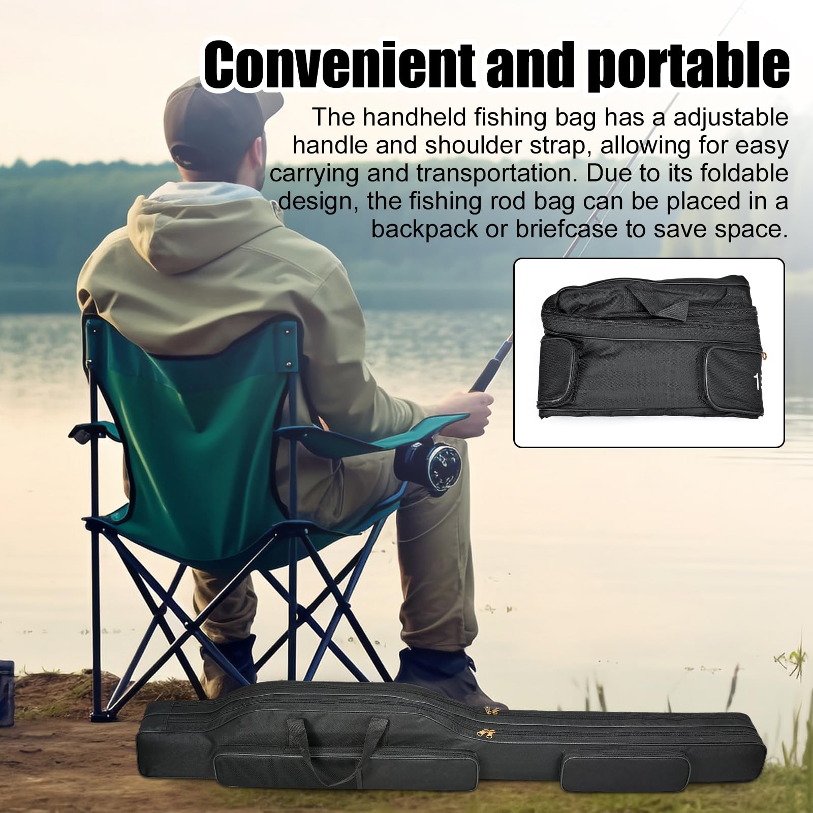 Sac De Pêche Pliable 150 Cm – 3 Couches, Tissu Oxford Imperméable, Bords Renforcés, Pour Cannes, épuisettes Et Accessoires, Noir