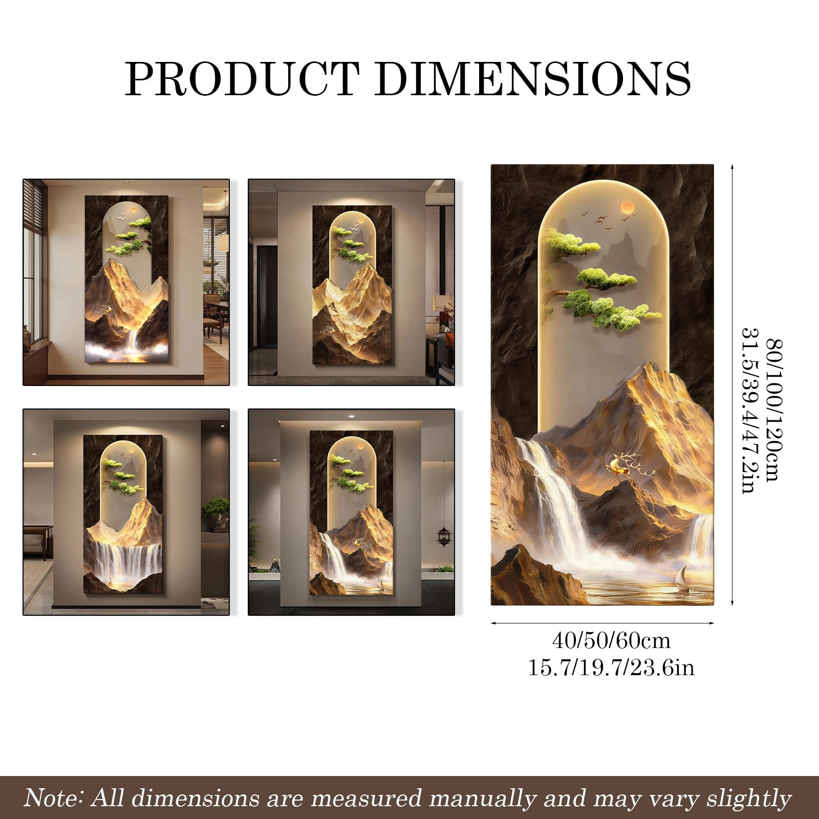 3D-Wandbild mit LED-Beleuchtung, Wandbild in Sandsteinoptik, handgemaltes 3D-LED-Gemälde mit Berg- und Kiefernmotiv, modernes Dekor mit Struktur für Eingangsbereich und Wohnzimmer (GelbB 15,