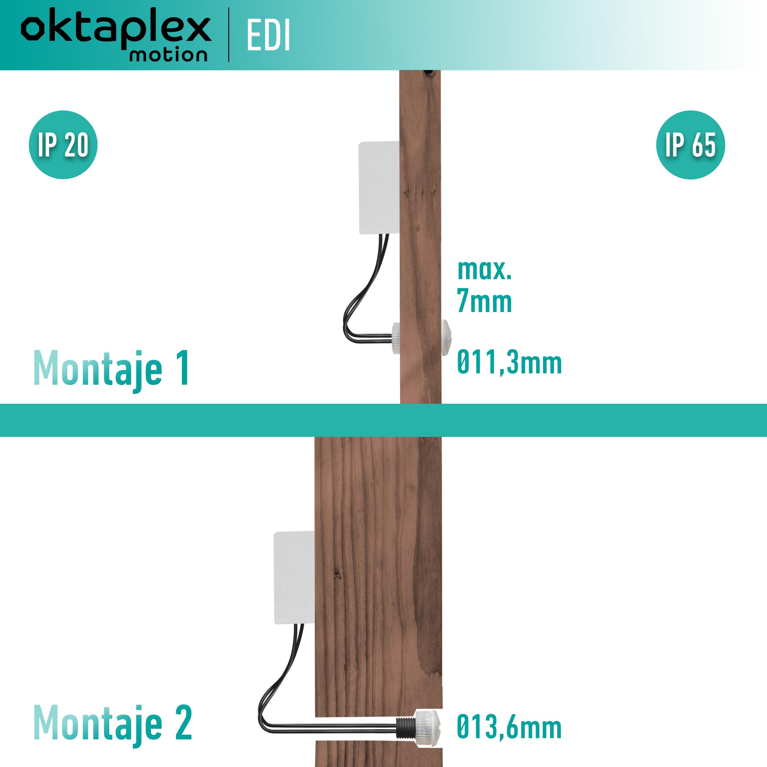 Oktaplex Jasy 2 Piezas Sensor crepuscular empotrable Sensor de luz Exterior e Interior IP65 Interruptor crepuscular Blanco 230V