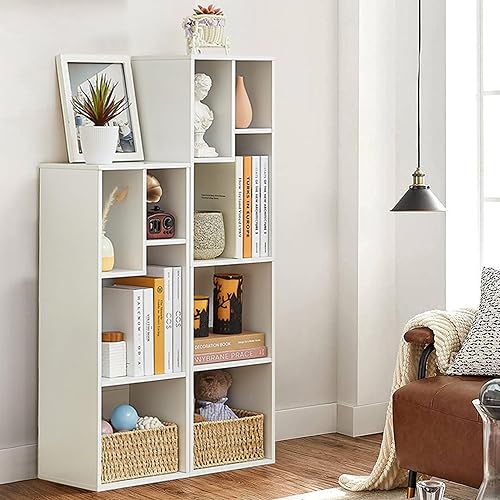 VECELO Juego de estantería organizadora de madera de 9 cubos, se adapta a las tapas duras más altas, estante de almacenamiento personalizado de 4