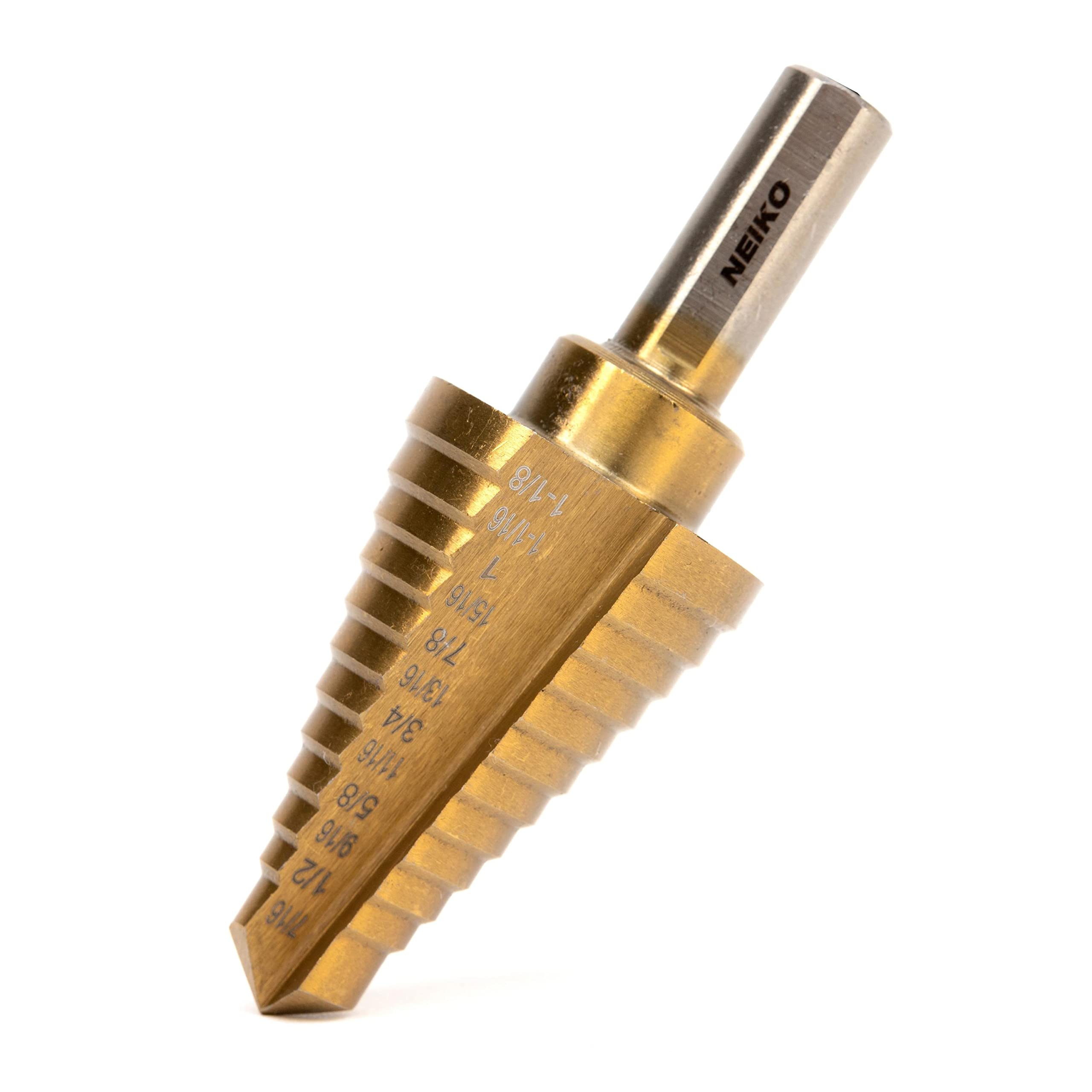 Neiko 10189A Tytanowe wiertło stopniowe, stal szybkotnąca | 1,7 cm do 1,8 cm | łącznie 12 rozmiarów kroków.