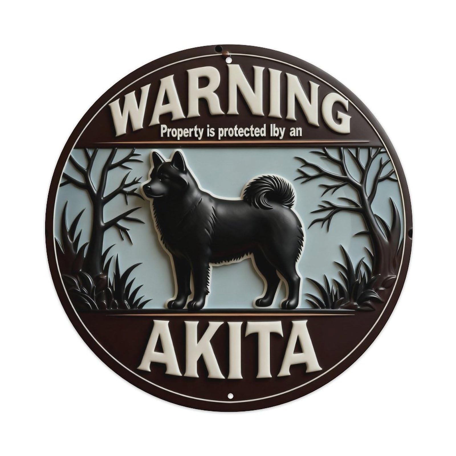 Zlatcbu Vintage Warning Akita Property Protection Sign Metal Tin Sign Retro Wall Art Poster, Decor For Home Living Room Bar Cafe Garage, 8X8 Inch
