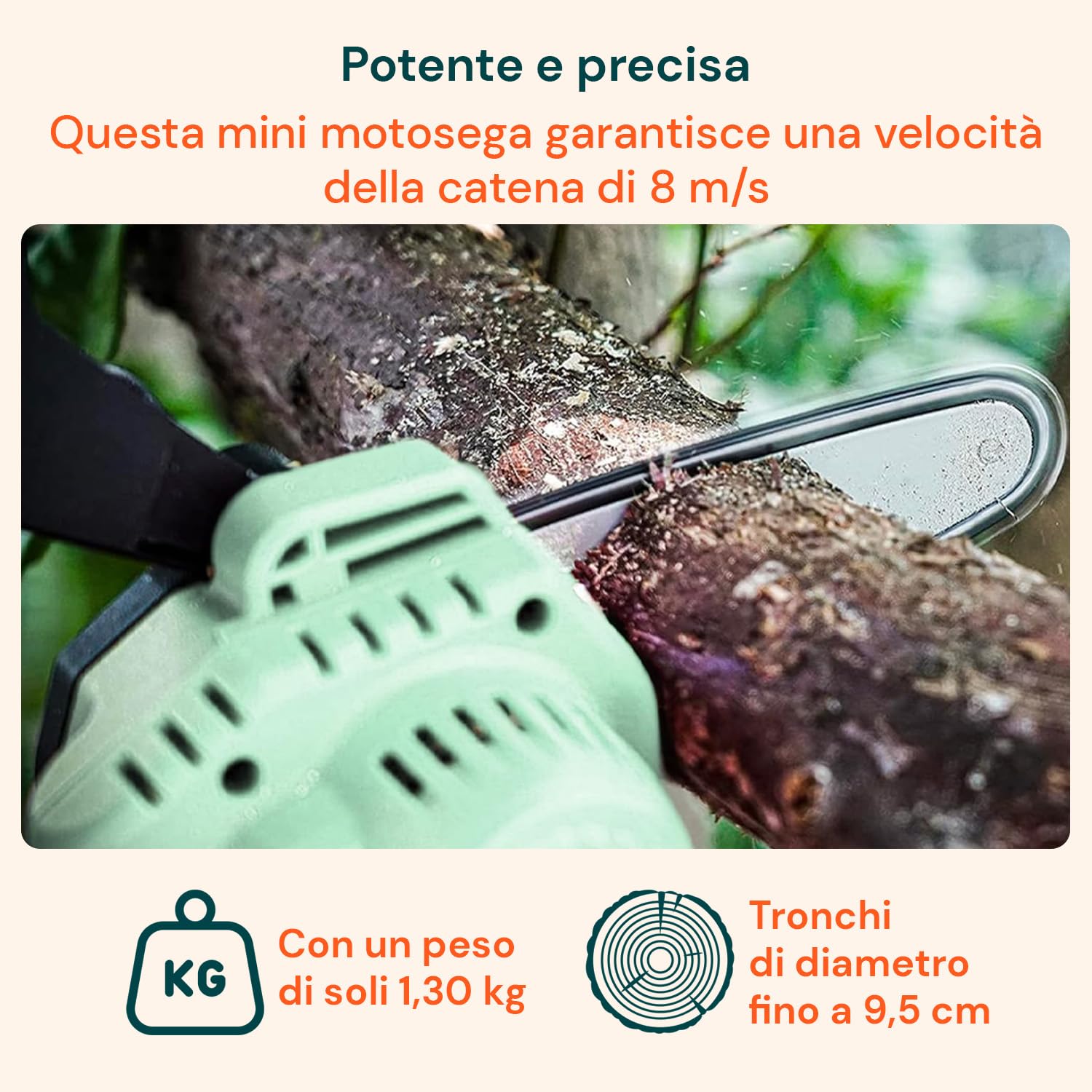Avilia Motosierra podadora recargable con batería 12 V 1500 mAh – Ligera y manejable para jardinería doméstica