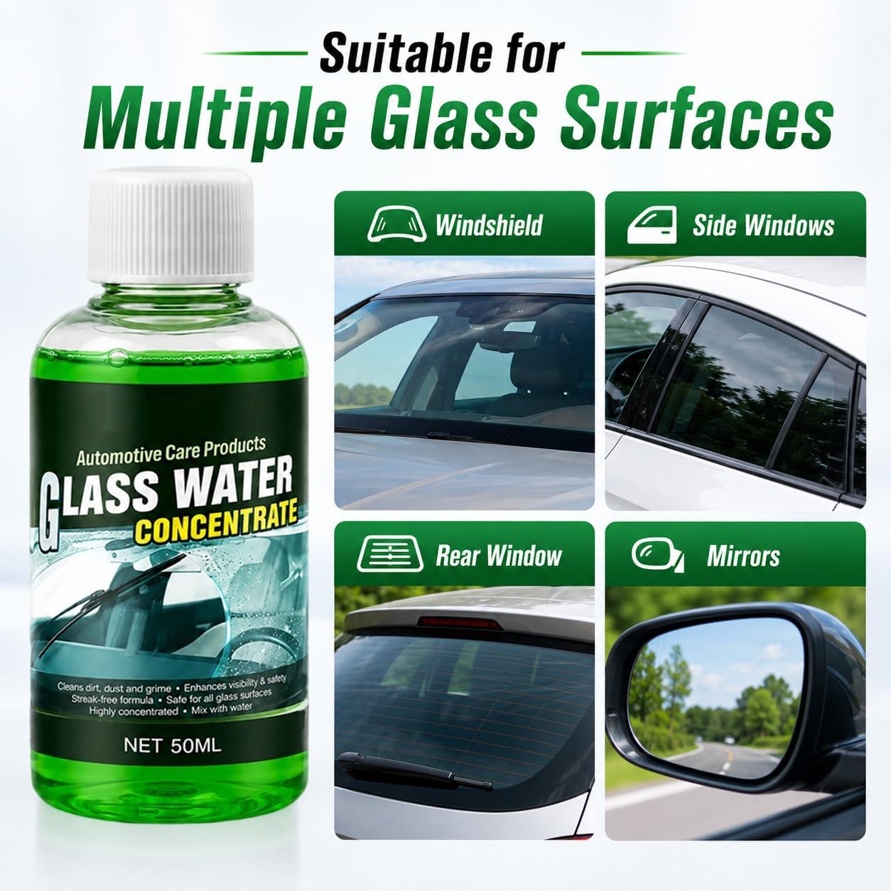 Concentré Nettoyant Pour Vitres Automobiles, 50 Ml (3PC)