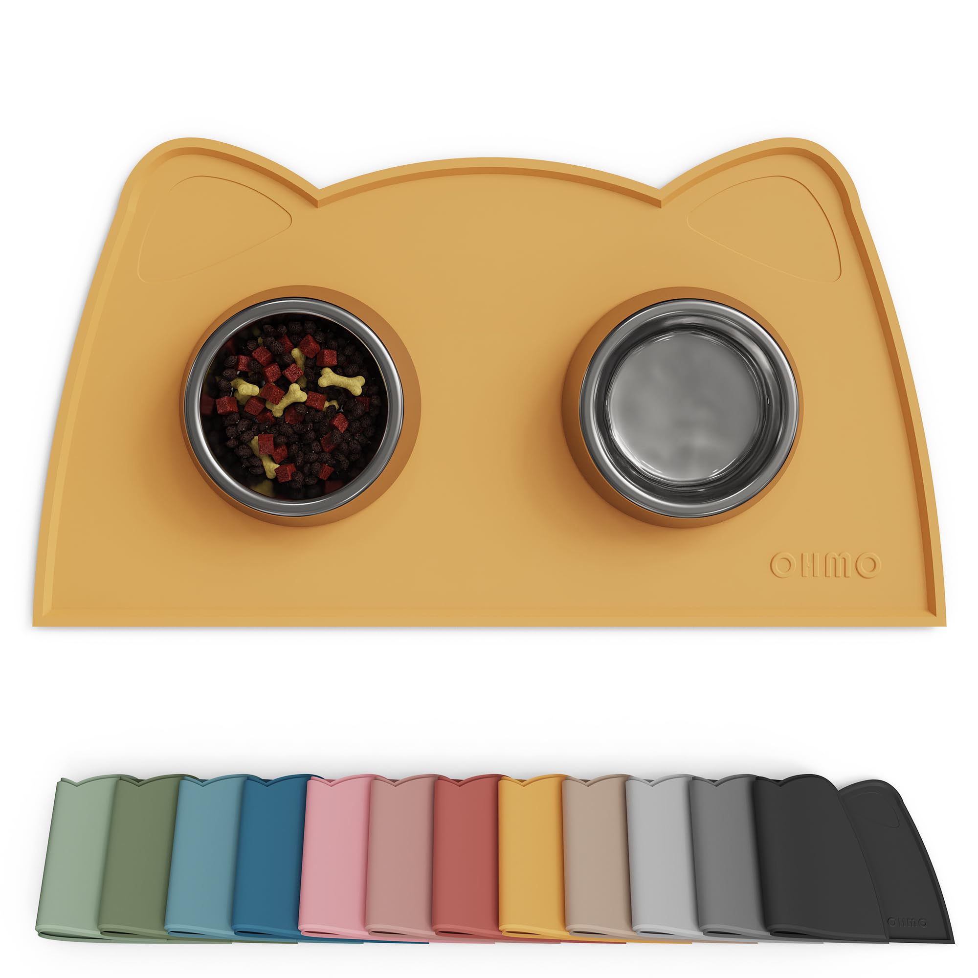 OHMO Cat Food Mat, Silicone Waterproof Dog Food Mat, Non-Skid Spill Proof Pet Feeding Mat for Food and Water, Easy to Clean Dog Placemat(Honey, 46 * 25cm) — image 1