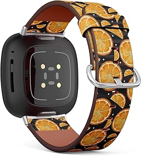 CJBROES Replacement Leather Watch Band, Compatible with Fitbit Versa 3 and Fitbit Sense of Wristband Bracelet Accessory - Oranges Slices