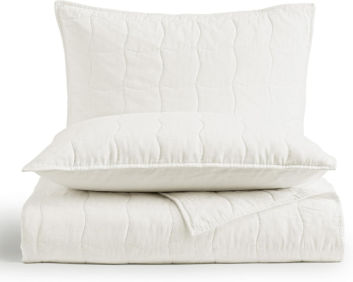 Wonderful Natural Linen Cotton Quilt - Wavy Box Stitched White King Quilt, 100% Cotton Filling, Pre-Washed, Soft & Breathable, Hypoallergenic, All-Season Use, Bedspread & Coverlet Bedding, 104"x94" - Image 5