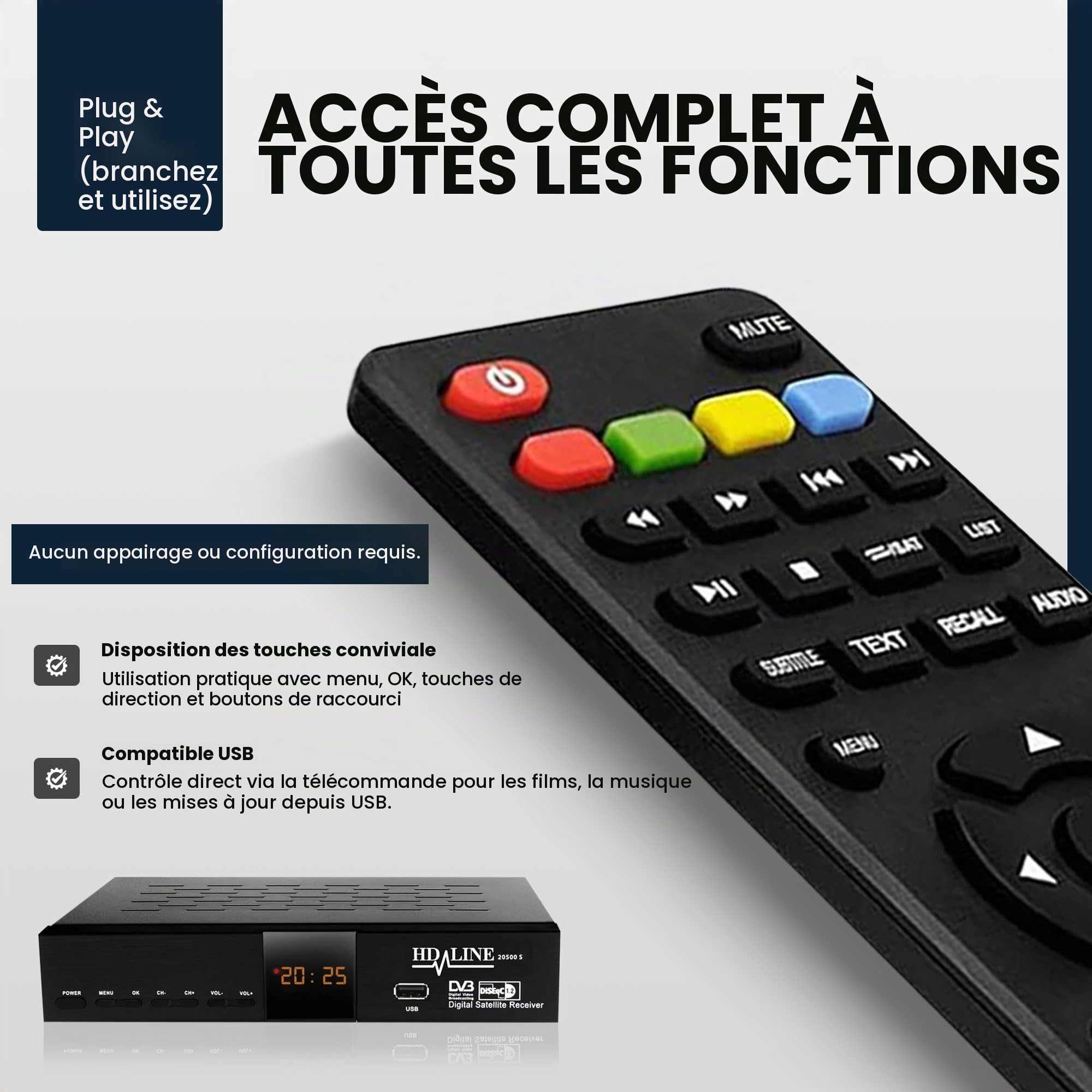 Hd-line 20500 Digitaler Satelliten HD Receiver (DVB-S/DVB-S2, HDMI, AV, 2X USB 2.0, Full HD 1080p, Digital Audio Out) [Vorprogrammiert für Astra, Hotbird und Türksat]