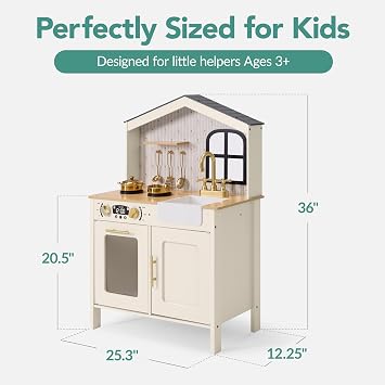 Best Choice Products Farmhouse Wooden Play Kitchen for Kids, Ages 3+, Cream