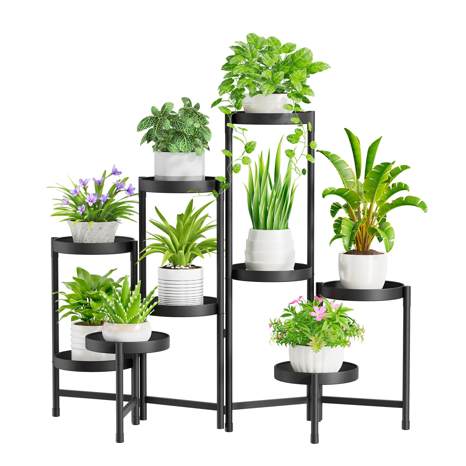 iDavosic.ly 9 Tier Plant Stand Indoor Tall, Tiered Plant Stands Outdoor for Multiple Plants, Corner Metal Folding Flower Display Holders Rack Shelf for Window Porch Garden, Black — image 1
