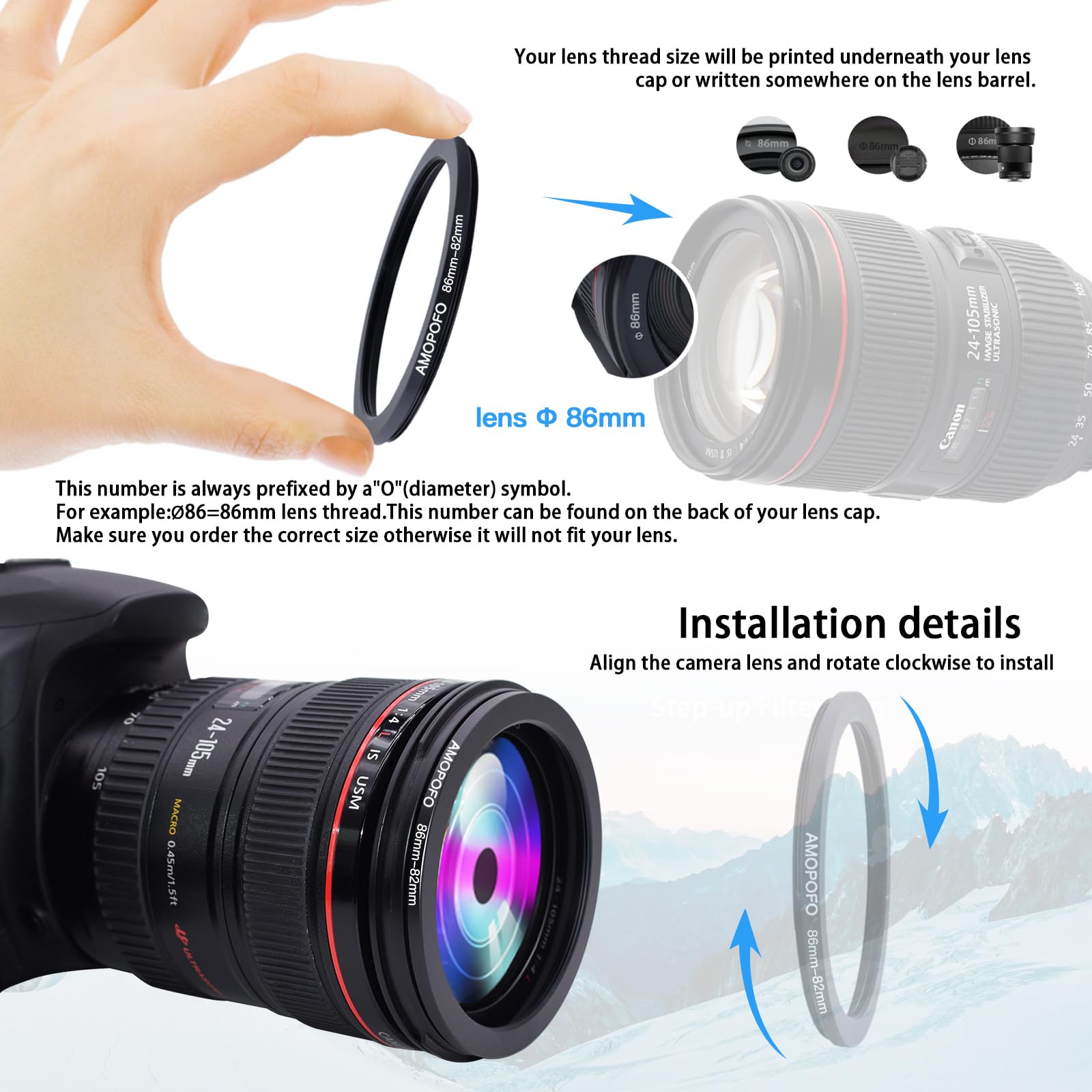 86mm to 82mm Step-Down Ring Filter adapter/86mm to 82mm Camera Filter Ring for 82mm UV, ND, CPL Filter,Step-Down Ring(86mm-82mm) — view 4