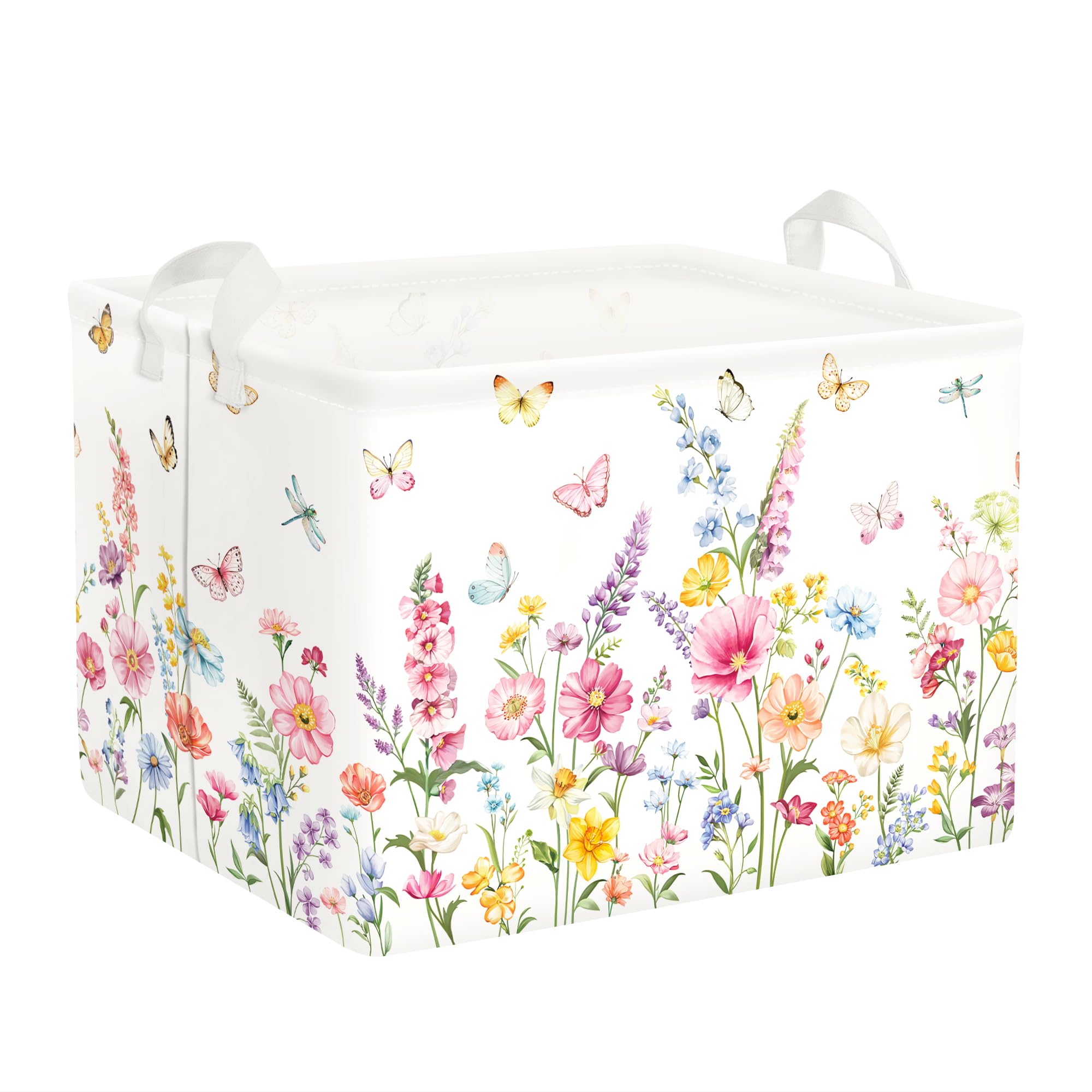 Clastyle Flower Laundry Hamper Collapsible Clothes Kids Storage Basket Waterproof Baby Women Girls Toy Box for Nursery Room Butterflies