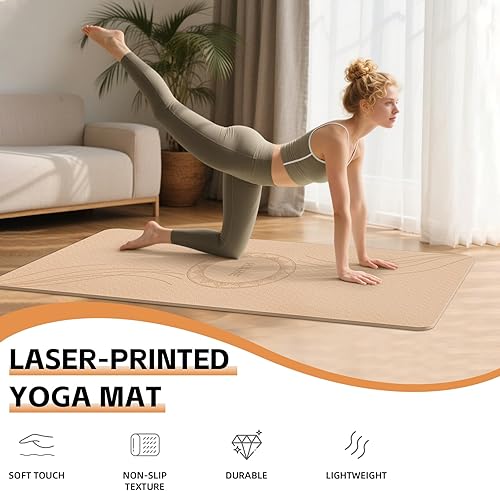 Miniatura 5 de Tapete de yoga grande grueso, 76 x 32 x 0.31 pulgadas de ancho, tapete de ejercicio POE con superficie antideslizante y correa de transporte,