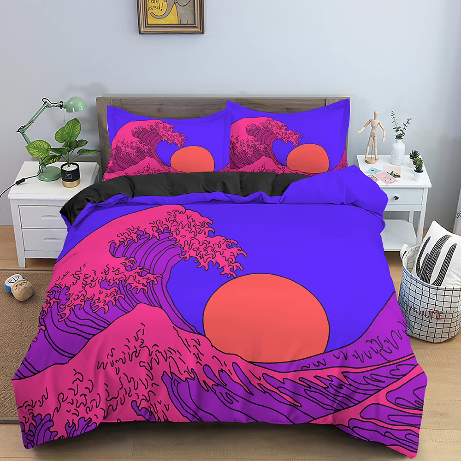 Housse de couette 140x200 pulvérisation violette parure de lit microfibre 2 taies