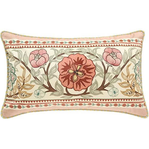 patdrea Decorative Rectangle Throw Pillow Covers, Linen Farmhouse Throw Covers 12"x 20",Vintage Floral Throw Pillow Case for Couch Sofa Bed Living Room