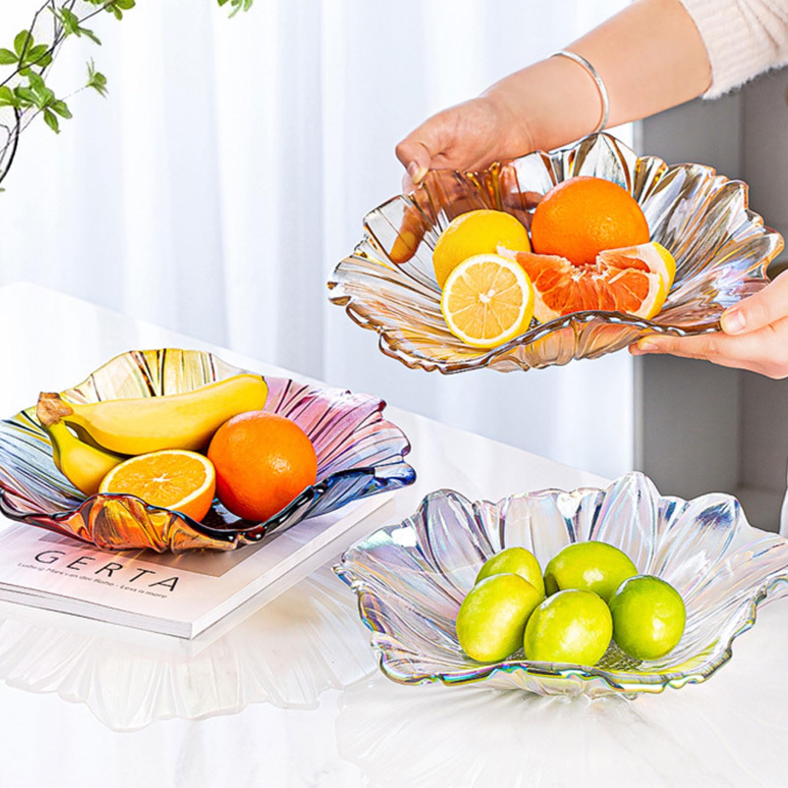 Plato de caramelo de moda con diseño de girasol, gran capacidad para frutas, dulces, etc