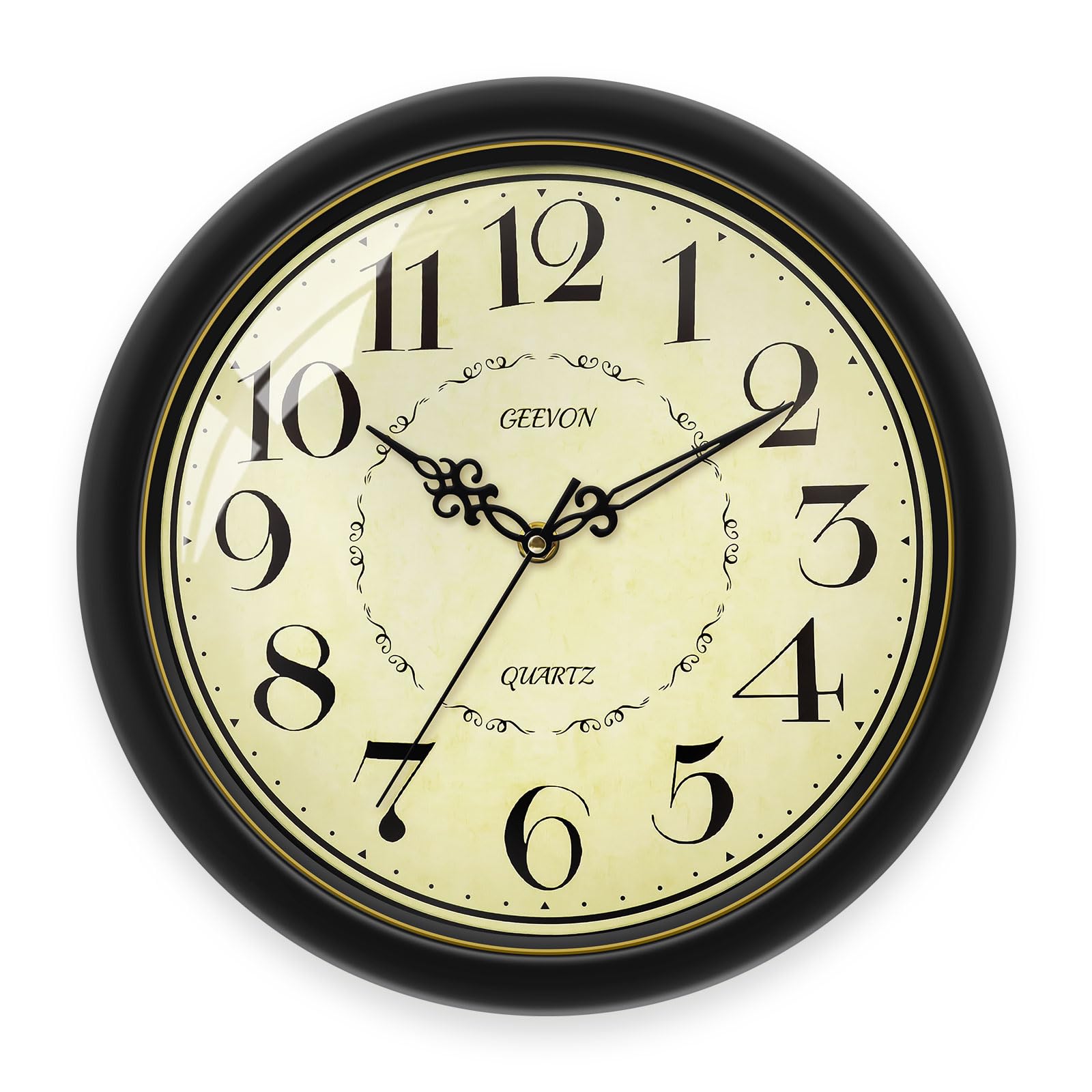 Horloge murale décorative vintage de salon cuisine et chambre Geevon style noir doré 30 cm