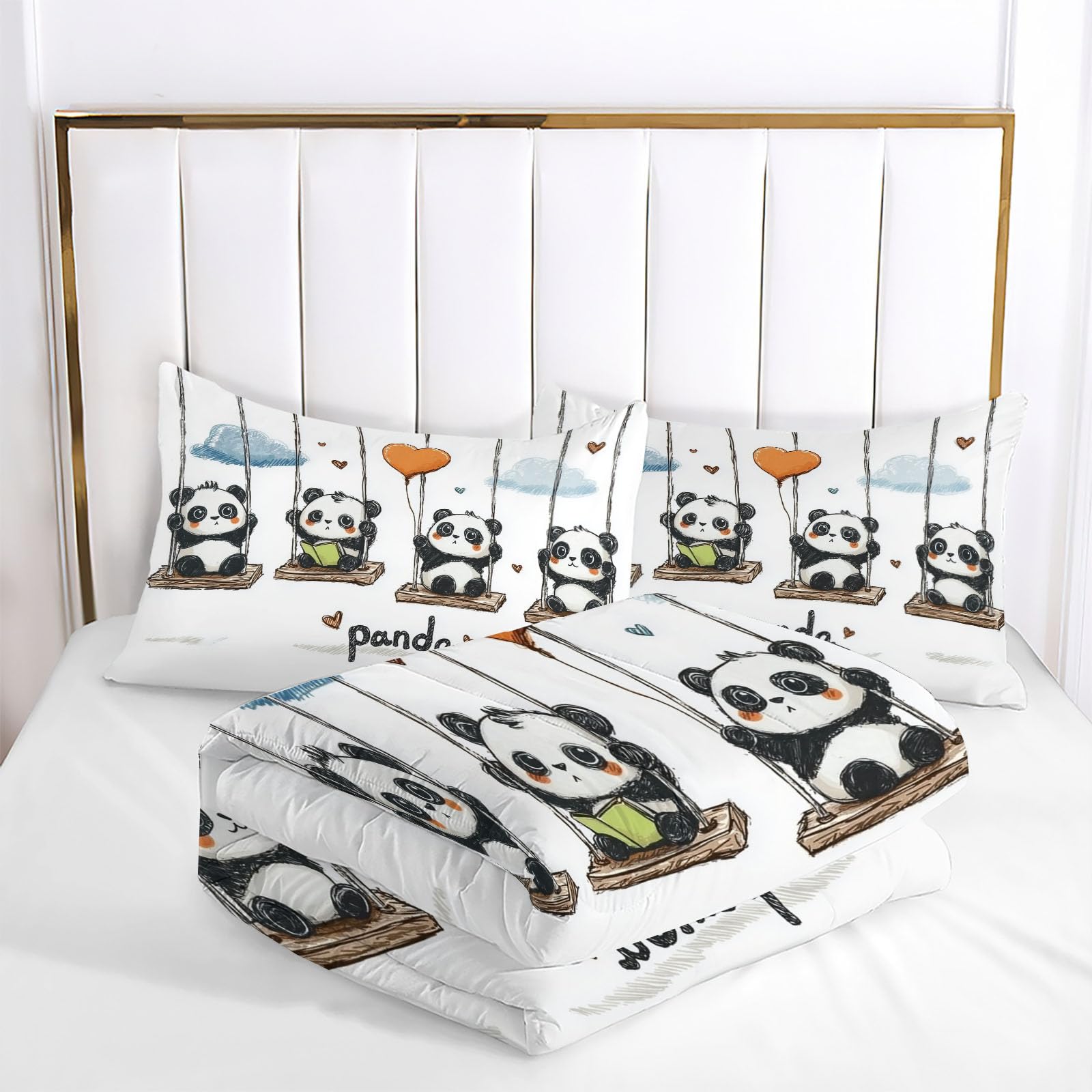 Edredon Cama 135/150 Panda Dibujos Animados Estampado Infantil, Edredón Nórdico 4 Estaciones 240x220cm, Colcha Transpirable De Microfibra Lavable Acuarela Animales, 2 Fundas De Almohada