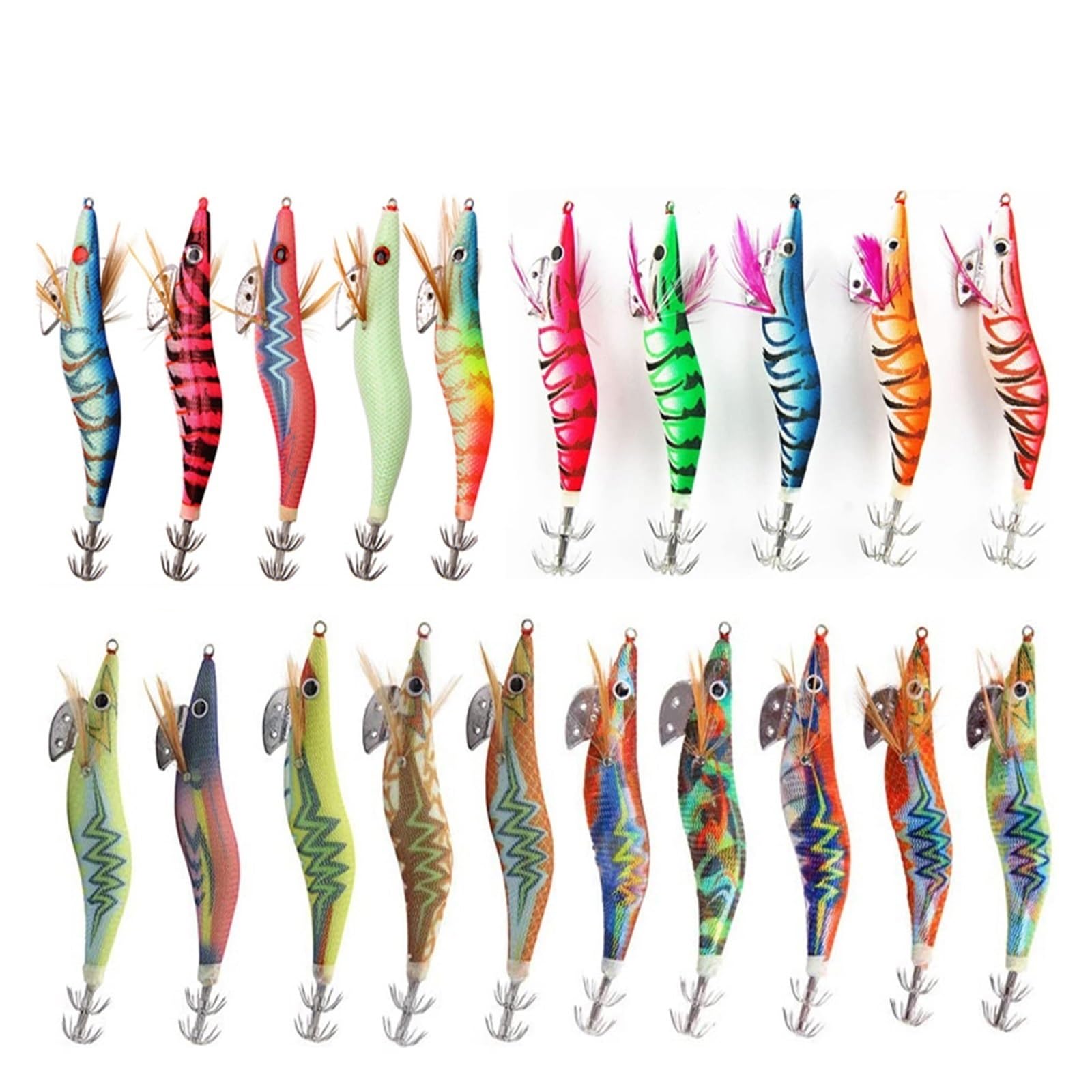 XILILHC 20 Pz/Lotto Calamari Esca Gamberetti Maschere Esche Luminose di Polpo | Esca artificiale for la pesca con esche artificiali for seppie con occhi 3D