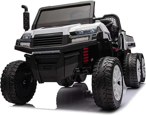 CuisinSmart Camión UTV-XXL de 24 V de 2 plazas con cama volquete, funciona con pilas, 6 ruedas, juguetes UTV para niños y niñas, blanco, talla única