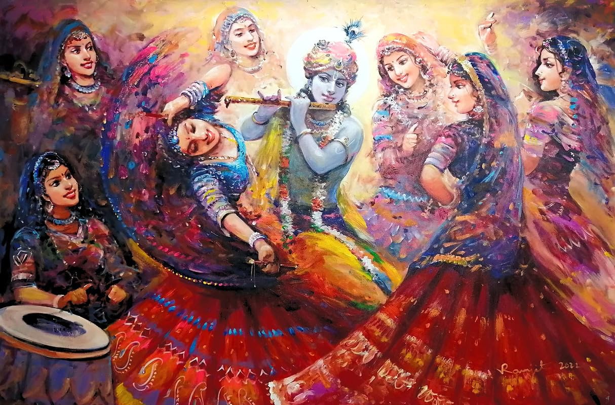 TREXEE Gopi Krishna Diamond Art Painting Kits for Adults, Stained Glass Full Drill Diamond Dots Paintings for Beginners, Round 5D Paint with Diamonds Pictures (30X40 CM)(Unframed)-image-45