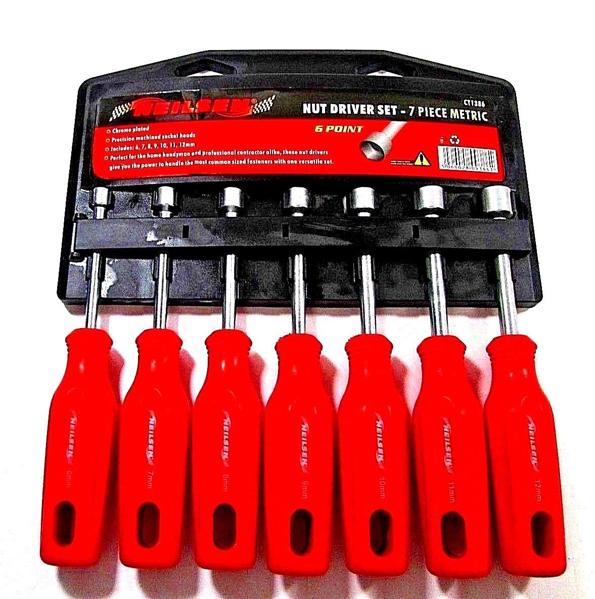 7pc NUT DRIVER TOOL SET 6 7 8 9 10 11 12mm 6pt Metric Socket Spinner Screwdriver