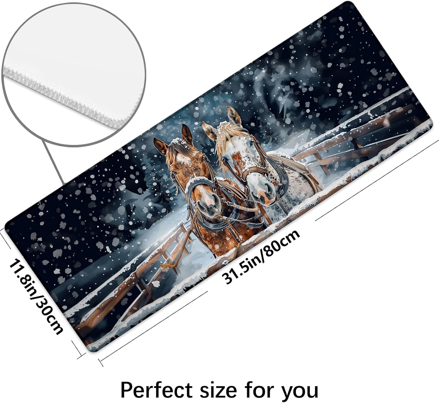 Winter Horse Extra Large Gaming Mouse Pad, Desk Mat, Non-Slip Rubber Base, MousePads for School, Work, Home Accessories Decor Gifts 31.5" x 11.8"
