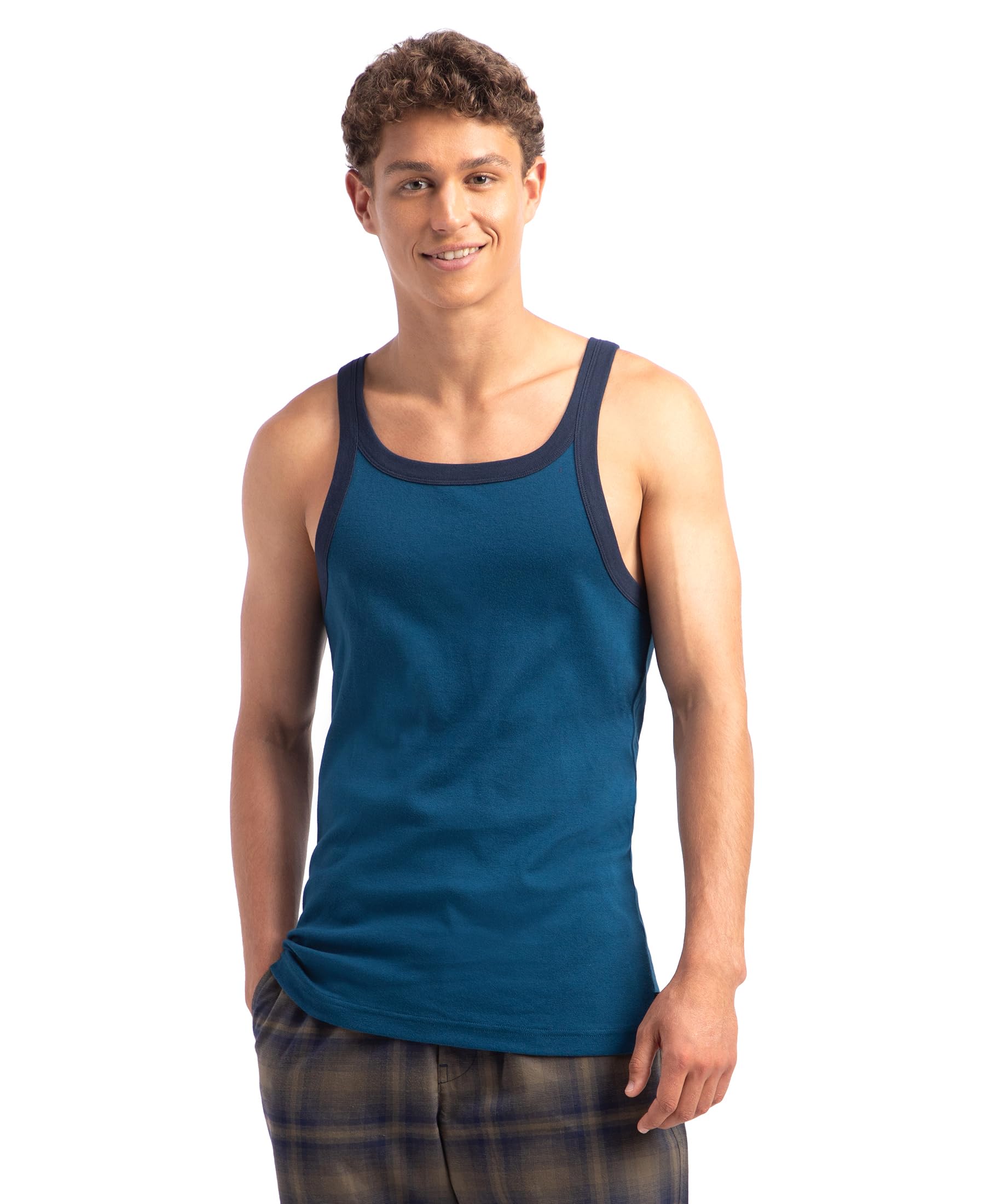 jockey JockeyUS27 Men's Super Combed Cotton Rib Square Neck Gym Vest (Shoulder Strap Color May Vary)_Poseidon & Navy_L-picture-34