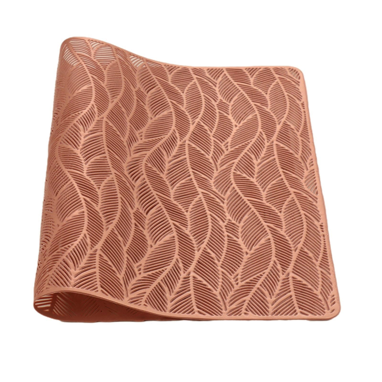 Juego de 10 manteles individuales de cocina lavables con diseño de hojas vacías de estilo europeo, de PVC, no resbaladizos, resistentes al calor, color oro rosa, 30 x 45 cm