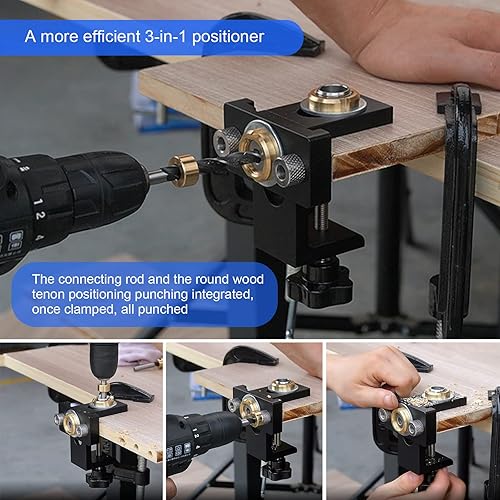 Miniatura 4 de Kit de taladro de clavija 3 en 1, juego de guía de taladro de clavija para carpintería con pasadores de orificio de 8100.591 in, plantilla de