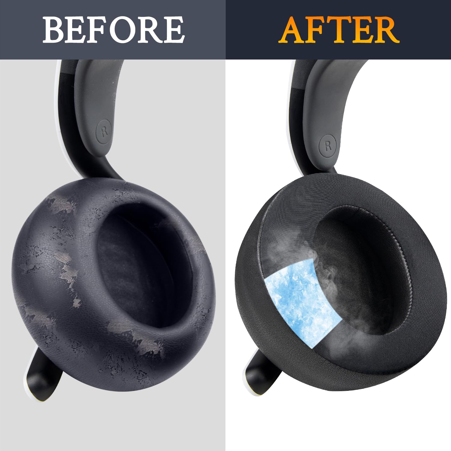 SOULWIT Almohadillas de Gel Refrigerante para Sony Playstation PS5 Pulse Elite Inalámbricos Auriculares, Almohadillas con Espuma de Aislamiento de Ruido - Negro