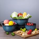 Hasense Mixing Bowls, Ceramic Serving Bowls for Kitchen, 2.1/1.0/0.5 Qt Deep Bowls for Baking, Salad, Pasta, Nesting Bowl Set for Storage, Dishwasher Microwave Safe, Blue