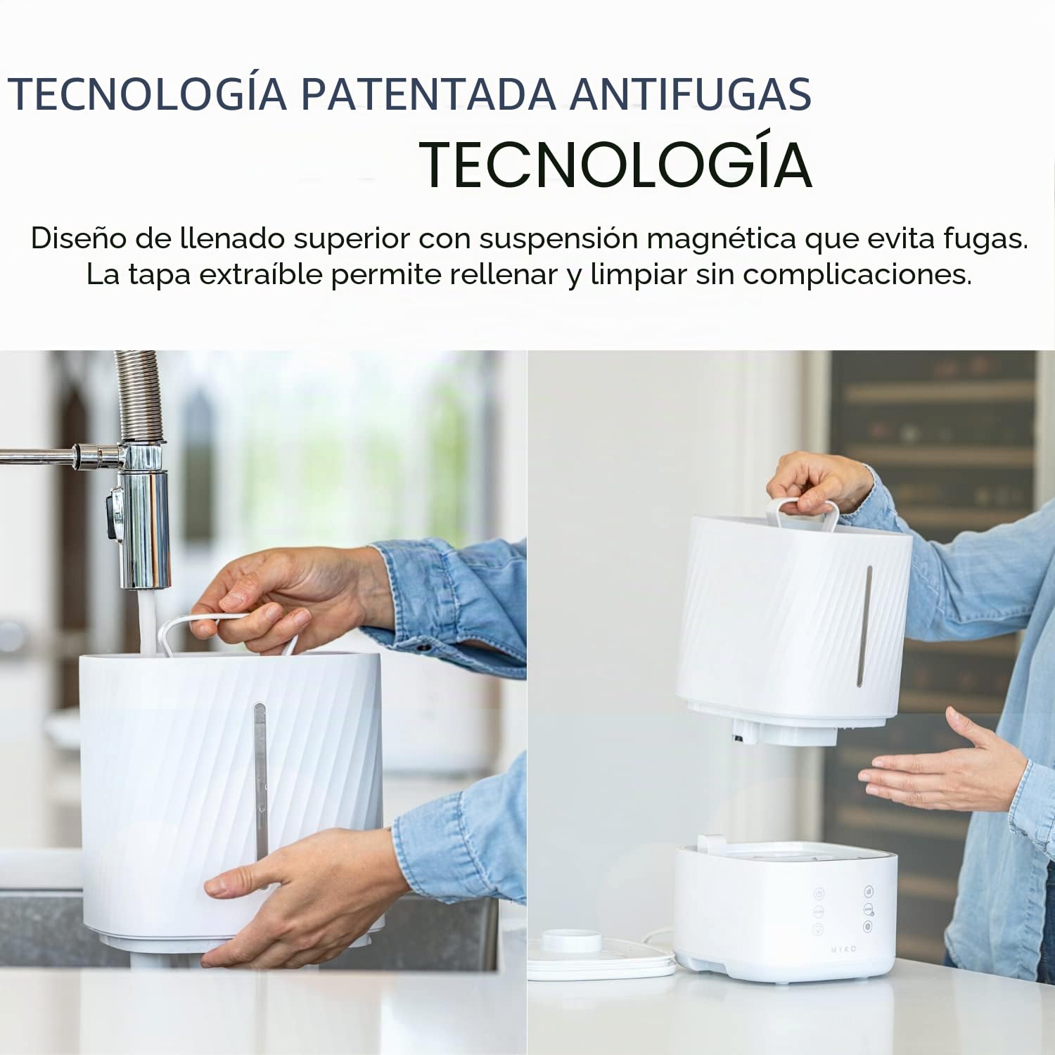 MIKO Humidificador de niebla fría y cálida, humidificador ultrasónico para habitaciones grandes - Filtro de agua, modo automático, sin fugas, modo de suspensión, temporizador incorporado