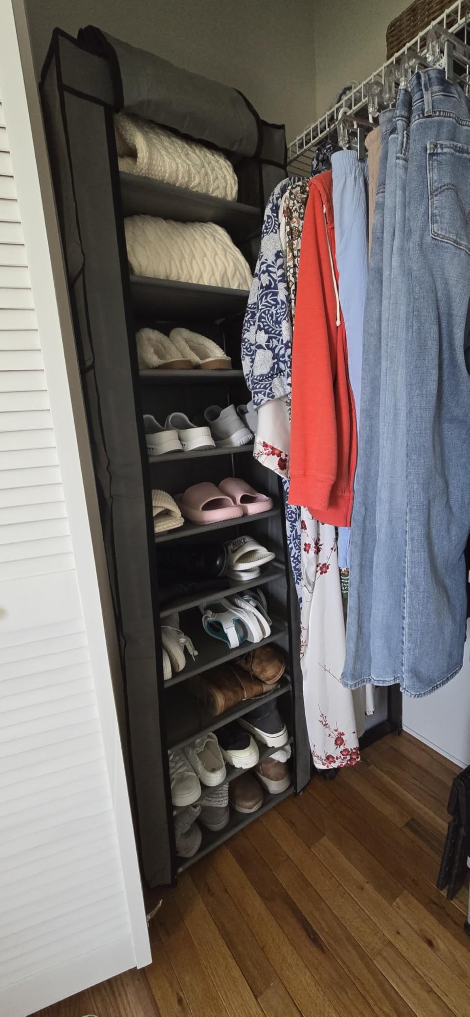 Makes storing shoes easy.