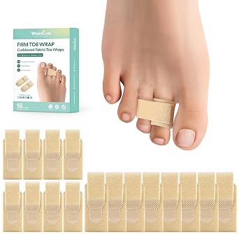 Welnove Hammer Toe Straightener - 16 Pack Broken Toe Wraps - Hammer Toe Corrector for Women - Toe Splints for Crooked Toes, Curled Toes, Bent Toes - Multi-Size, Firm Beige