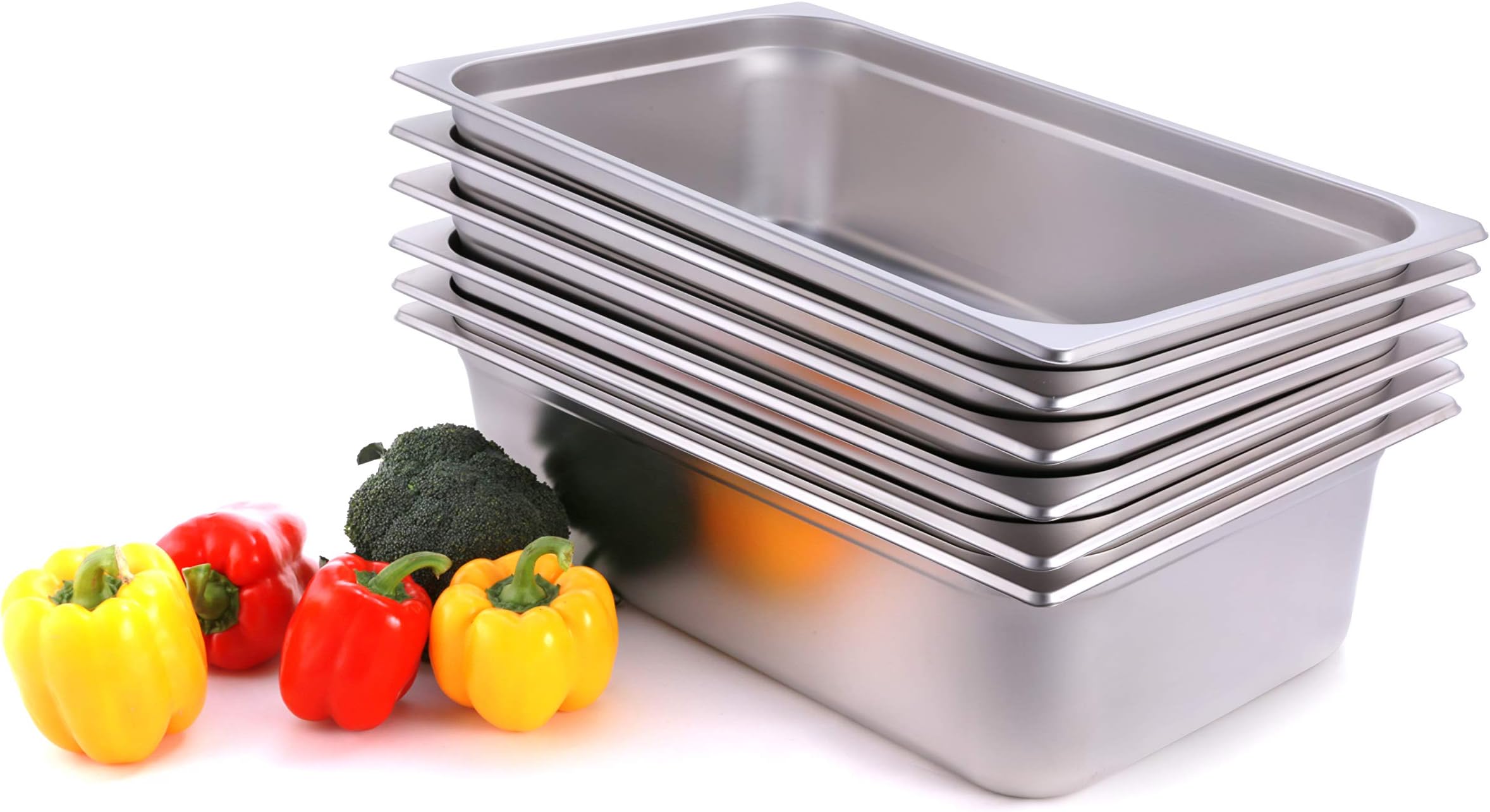 Hakka Hotel Pans Full Size 4inch Deep 1/1 Stainless Steel Steam Table Pans 6Pack Commercial Gastronorm Catering Food containers for Restaurant, Hotel, Buffet,Party