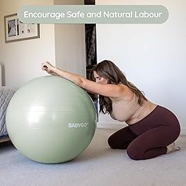 BABYGO Birthing Ball - Pregnancy Yoga Labor & Exercise Ball & Book Set Trimester Targeting, Maternity Physio, Birth & Recovery Plan Included Anti Burst Eco Friendly (Sage, 75cm)