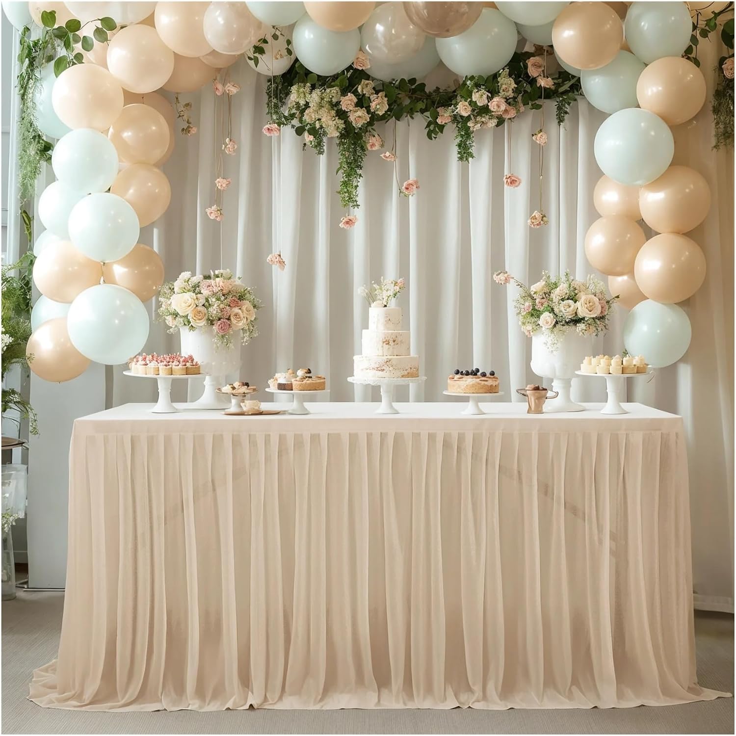 Table Skirt Rectangle Table Skirts for Rectangle Tables for Wedding Party Birthday Cake Event Dessert Tablecloth(Color5,12FT(L4.26m H0.75m))