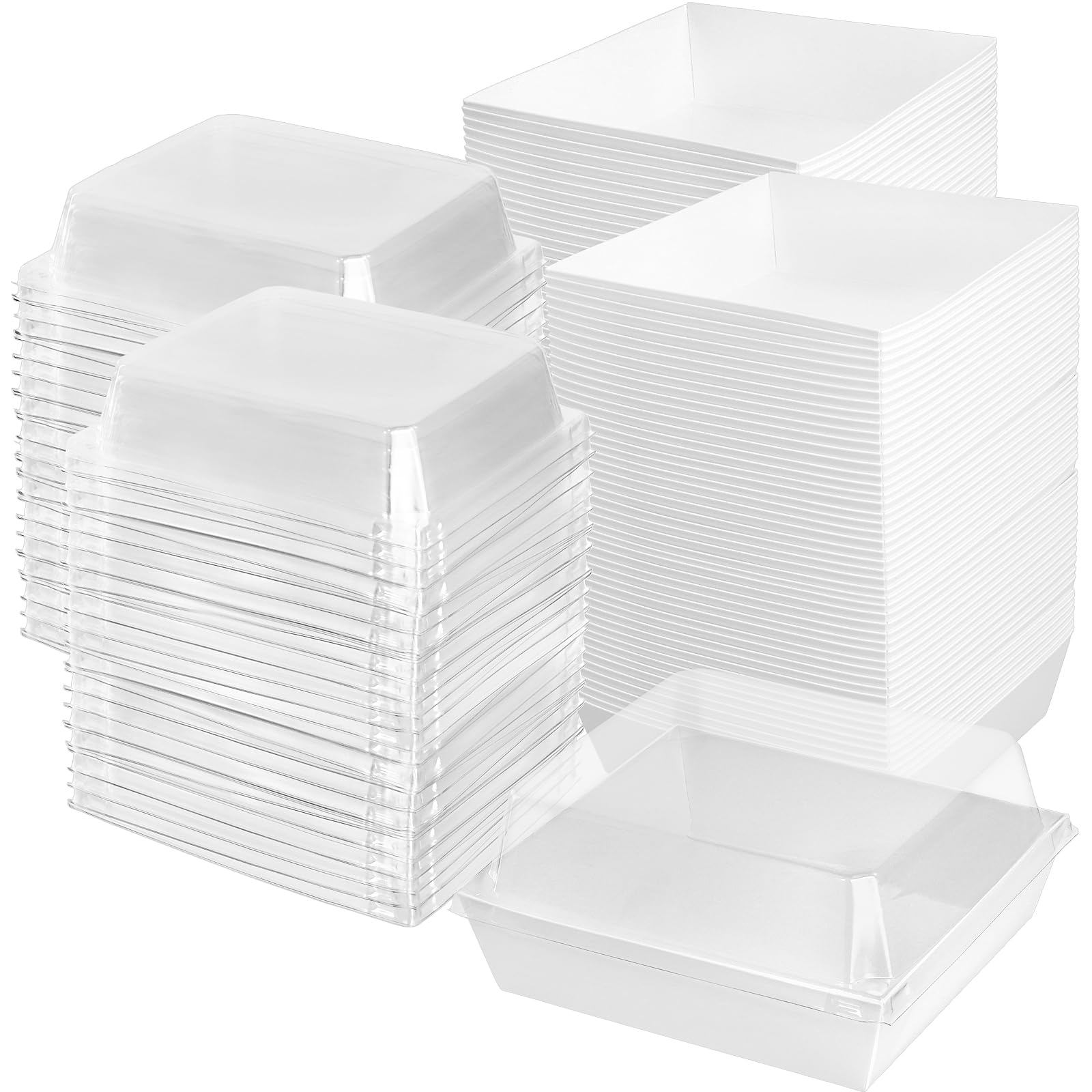 Seunmuk White 100 Pcs Cake Slice Boxes, 13Cm Small Individual Cupcake Container, Square Cake Boxes With Clear Lids For Donuts Cake Portions Bread Dessert
