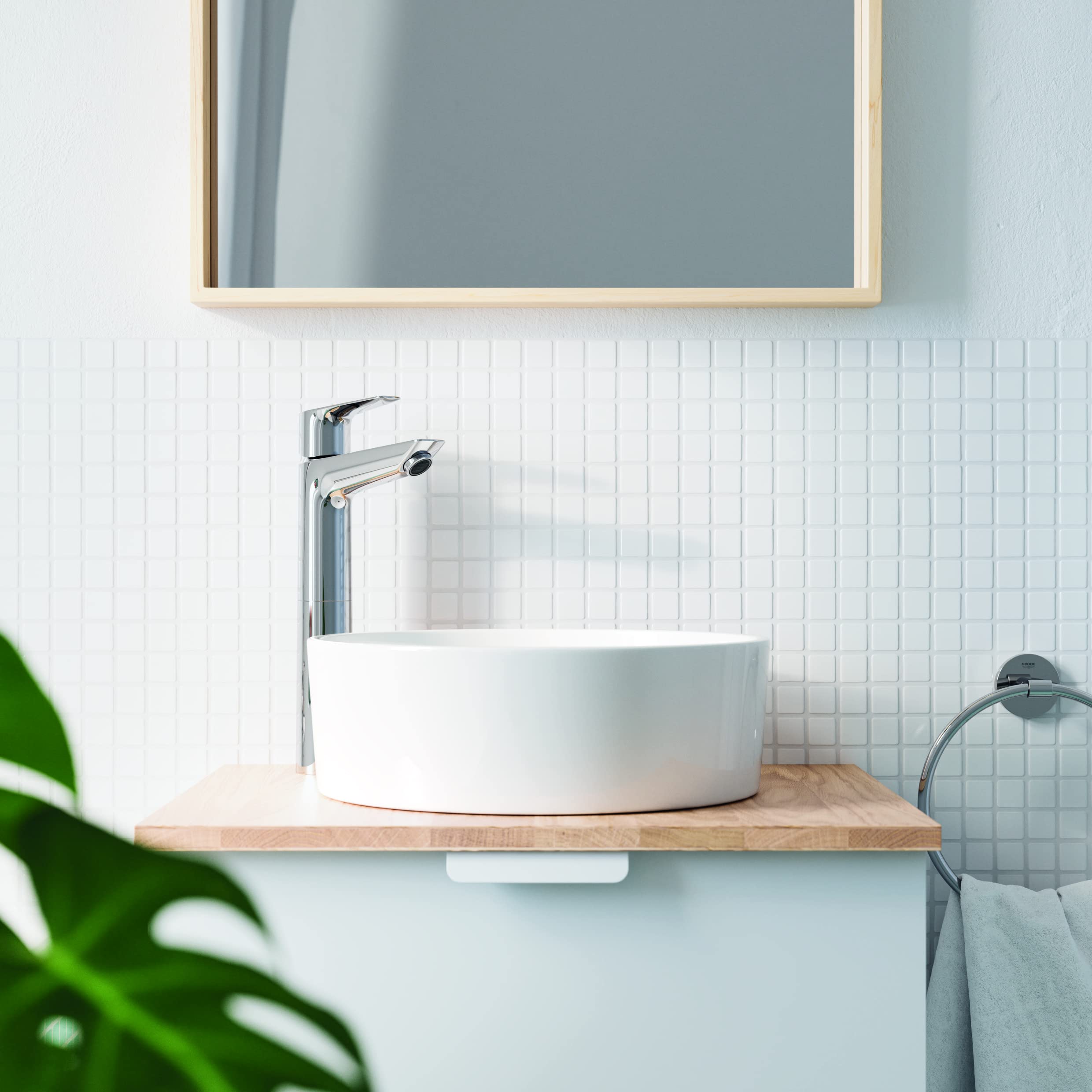 Grohe Start Edge QuickFix- Grifo de lavabo monomando XL (caño alto, vaciador push-open, menor consumo de agua con caudal 3,5 l/min, instalación rápida, altura 304mm), cromo, 23777001