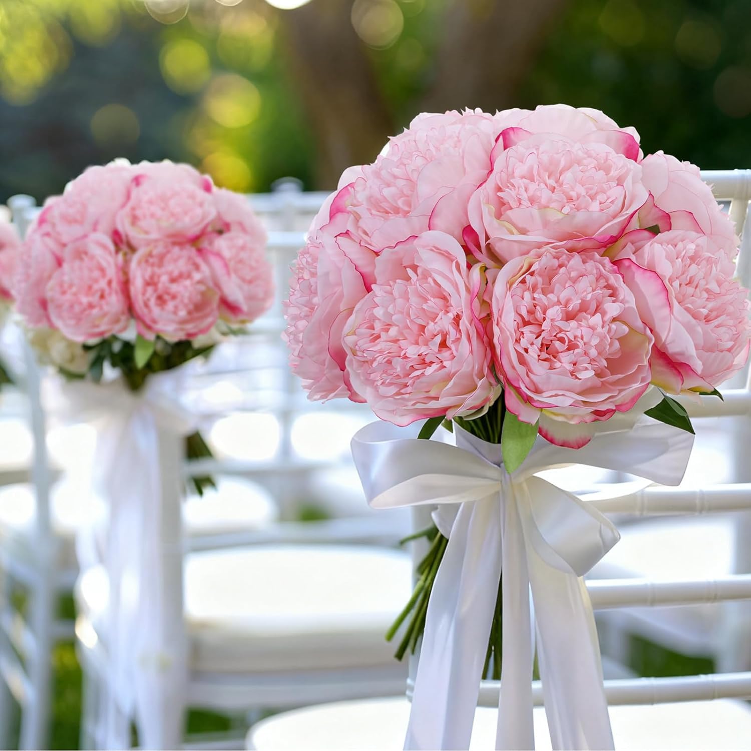 10PCS Deep Pink Realistic Silk Peonies Bouquet, Waterproof & UV Resistant Faux Peony Flowers, All-Weather Artificial Stems for Outdoor, Grave, Wedding Centerpiece & Home Decor