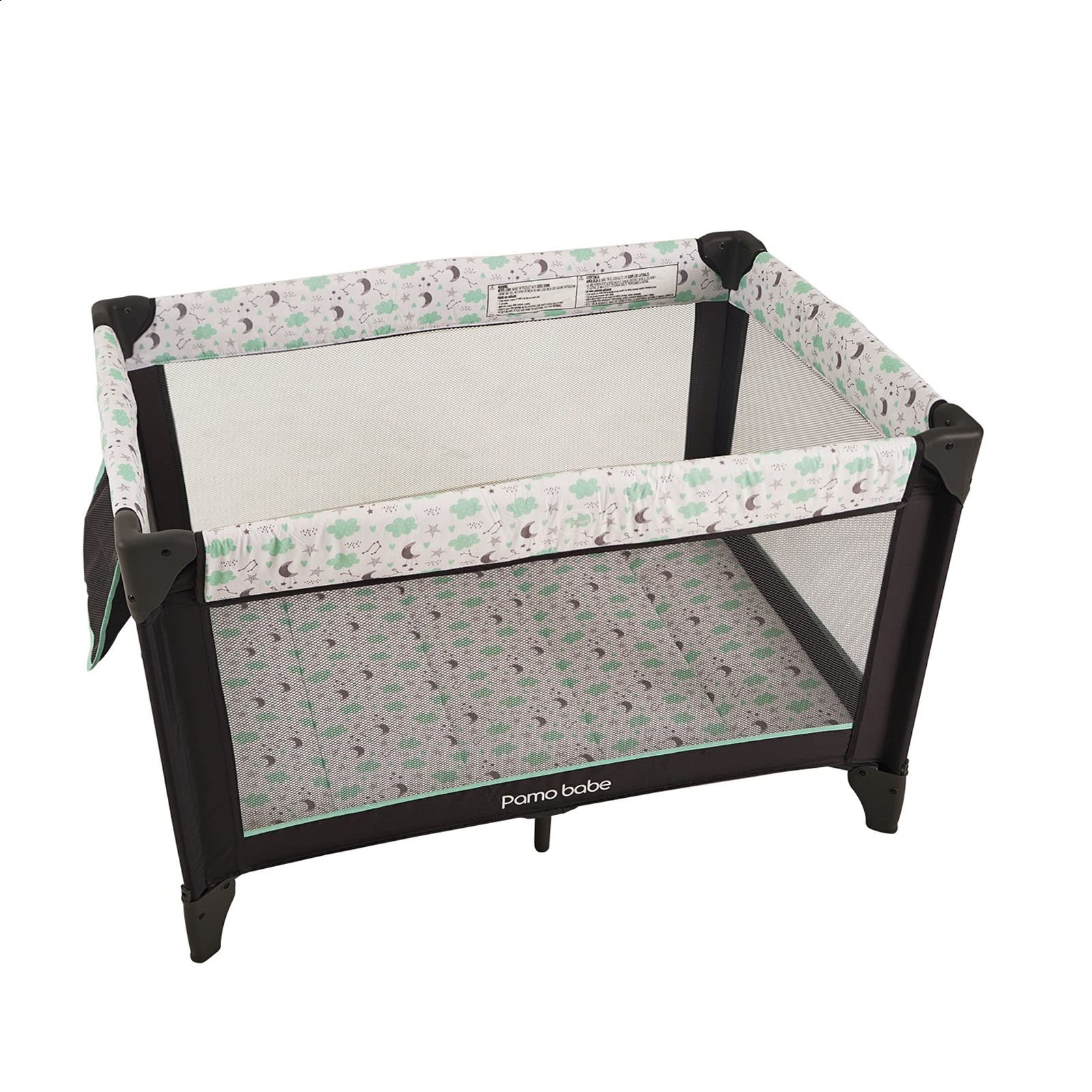 Pamo Babe Portable Playard, Simple Style Playard Push Compact Fold Playpen with Carry Bag (Grey)