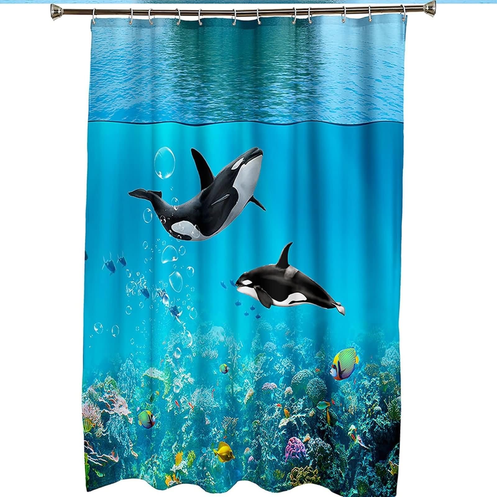Cortina de ducha XL, moderna subacuática, color azul y negro, poliéster, 72 x 80 pulgadas