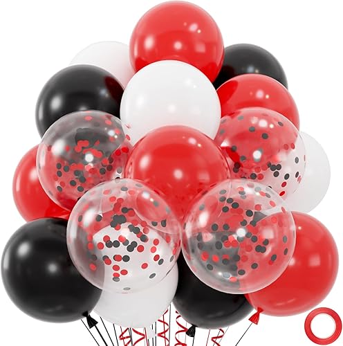 Miniatura 7 de 50 unidades de globos negros, dorados y blancos con globos de confeti de oro metálico y negro de 12 pulgadas para la graduación de la clase, Negro y