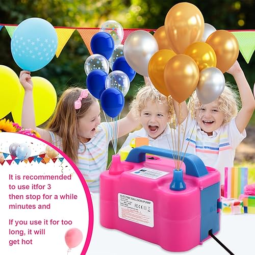 Miniatura 7 de Bomba de globo eléctrica, bomba de aire de 110 V 600 W, inflador de globo de doble boquilla, bomba de aire para inflar globos para decoración, Rojo